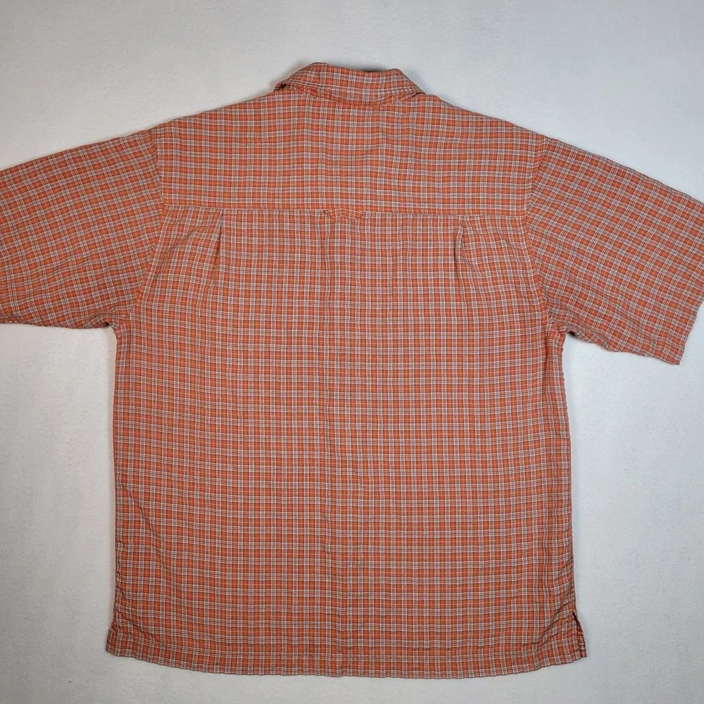 North Face Mens Shirt Size Medium Orange Plaid Short Sleeve‎ Button Up